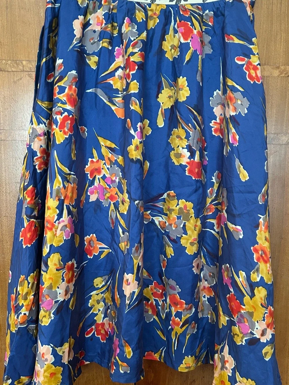 Anthro Esme&Esyllte 100% Silk Floral A-Line Skirt with Multicolor Blooms